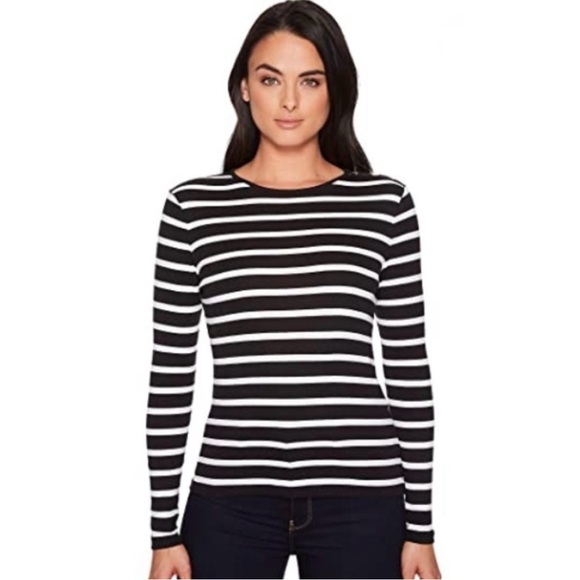 Lauren Ralph Lauren striped black white 100% cotton button shoulder top, size S - Picture 1 of 15